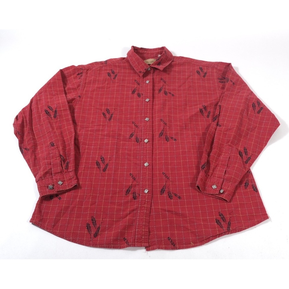 Wrangler Shirt Mens XL Red Vintage Y2K Feather Print Western Button Up Cotton